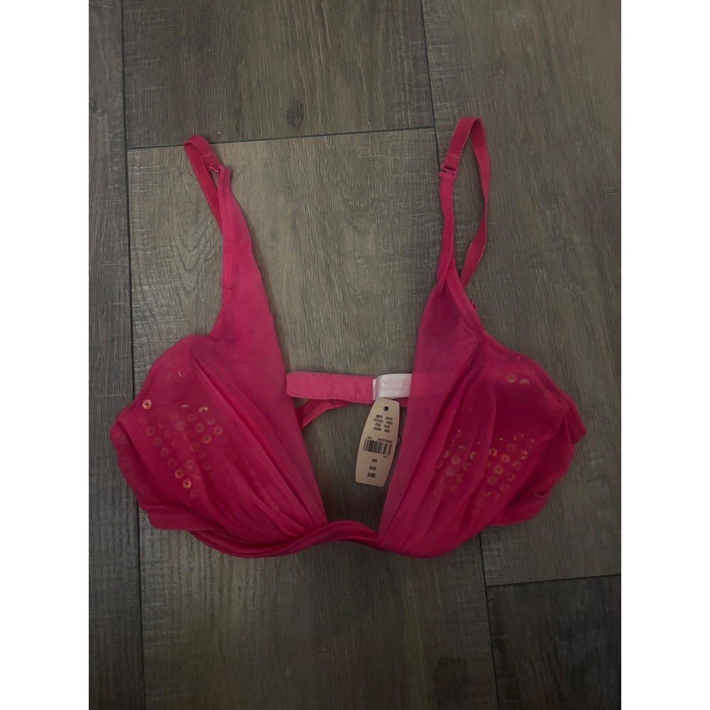 Victoria‎ Secret Hot Pink Mesh Sequin Bra 34B
